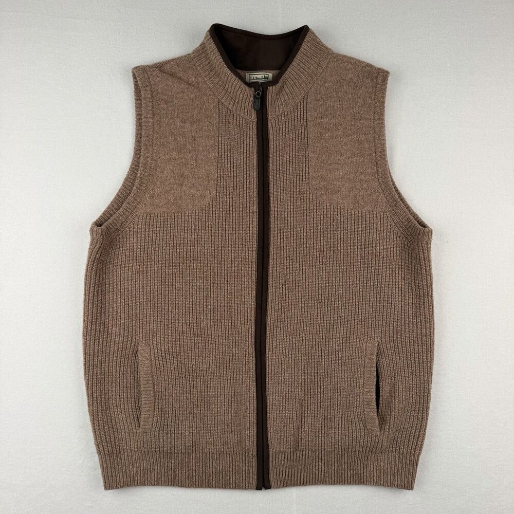 LL Bean Waterfowl Sweater Vest 2XL Brown Full Zip Merino Wool Outdoor Nature